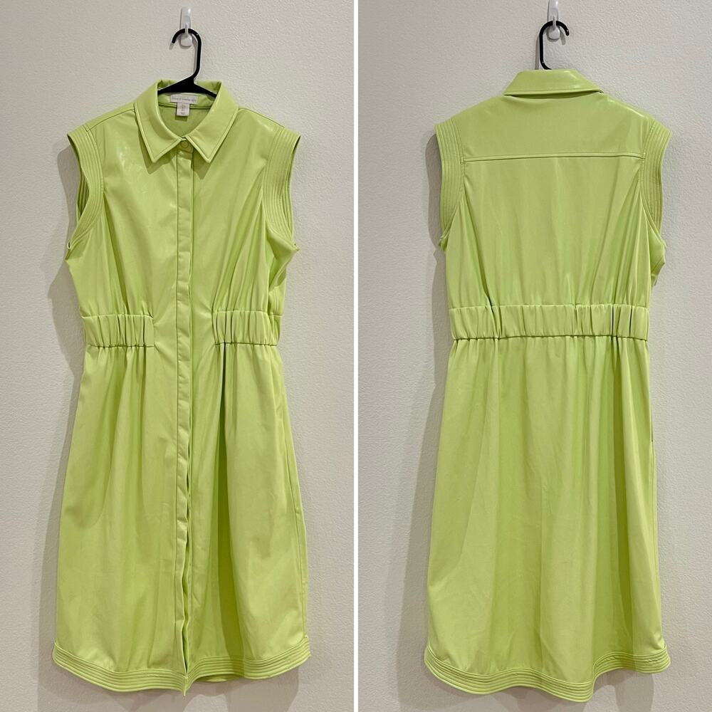 House of Harlow 1960 Vegan Faux Leather Lime Green Sleeveless Midi Dress Large